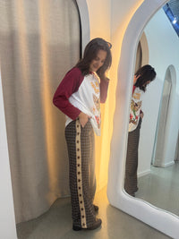 BY FRANKIE / BLUE CHECKER PANTS WITH BISCUIT STRIPE AND BROWN HEARTS / 997-2