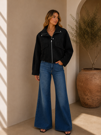 BY FRANKIE / BLACK FAUX SUEDE BOMBER JACKET / 796-1