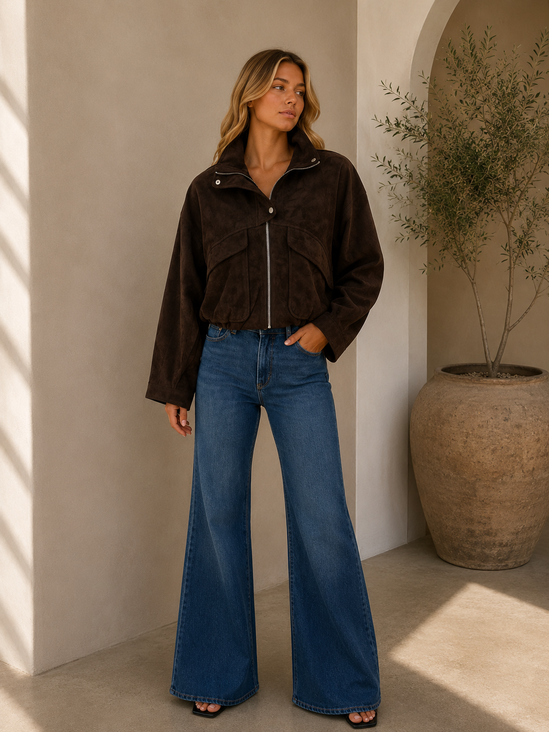 BY FRANKIE / CHOC FAUX SUEDE BOMBER JACKET / 796-3