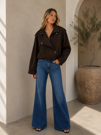 BY FRANKIE / CHOC FUNNEL NECK FAUX SUEDE JACKET / 777-43