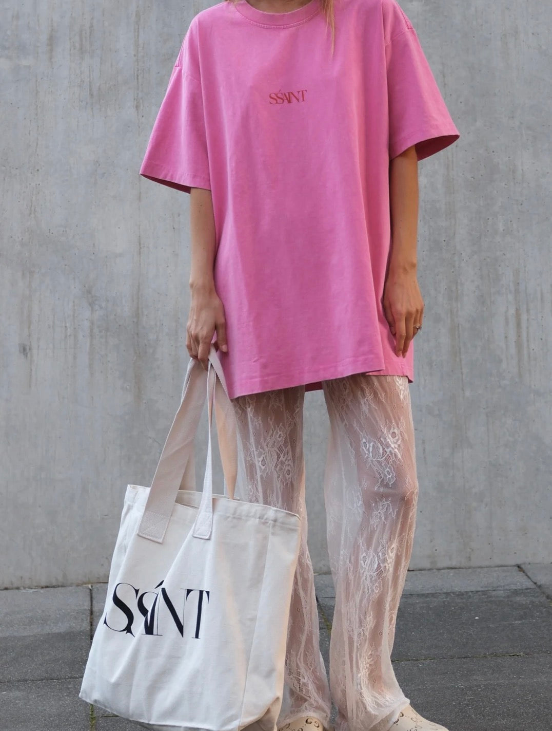SSAINT / NO VACANCY TEE / DARK PINK ACID WASH