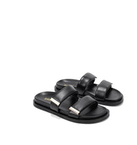 SIREN / LANCE FOOTBED SLIDES / BLACK LEATHER