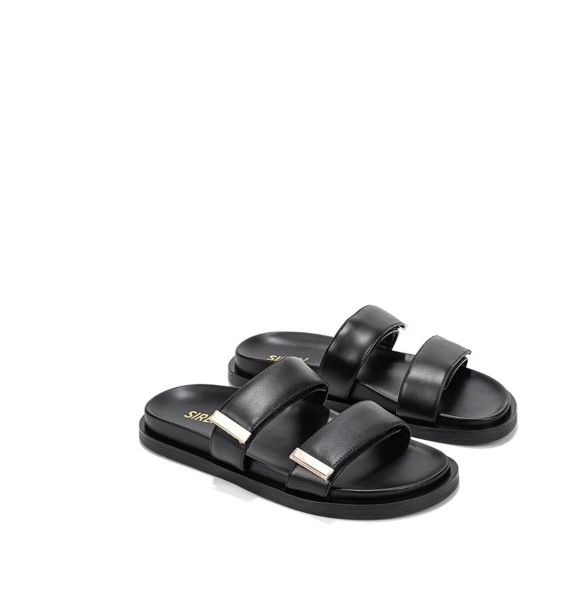 SIREN / LANCE FOOTBED SLIDES / BLACK LEATHER