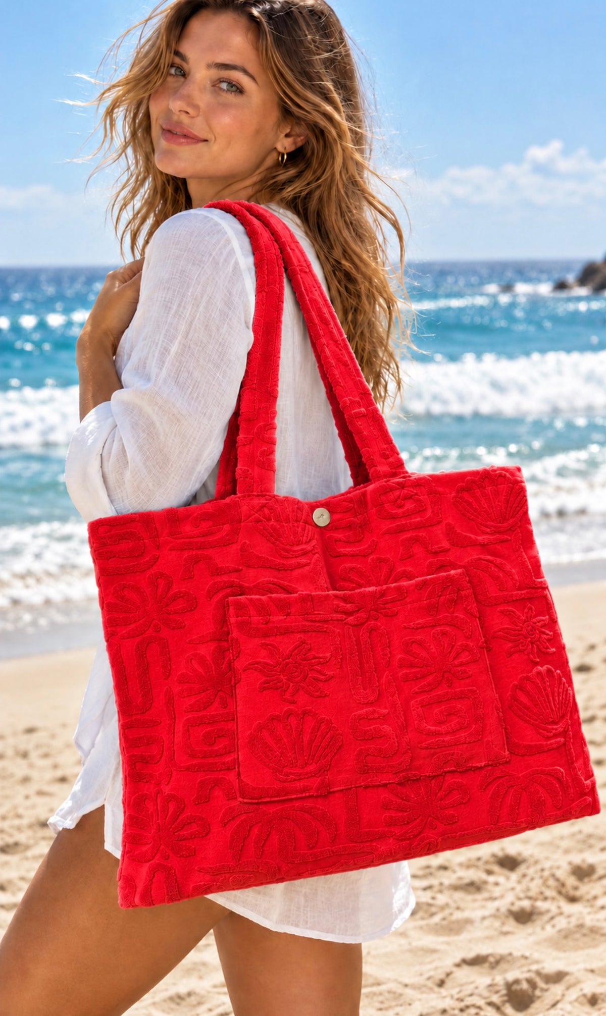 BY FRANKIE / RED TOWELING BAG / 1214-4