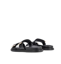 SIREN / LANCE FOOTBED SLIDES / BLACK LEATHER