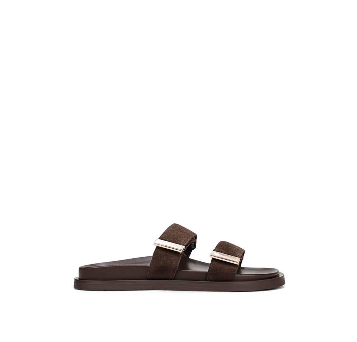 LANCE FOOTBED SLIDES - CHOCOLATE BROWN SUEDE