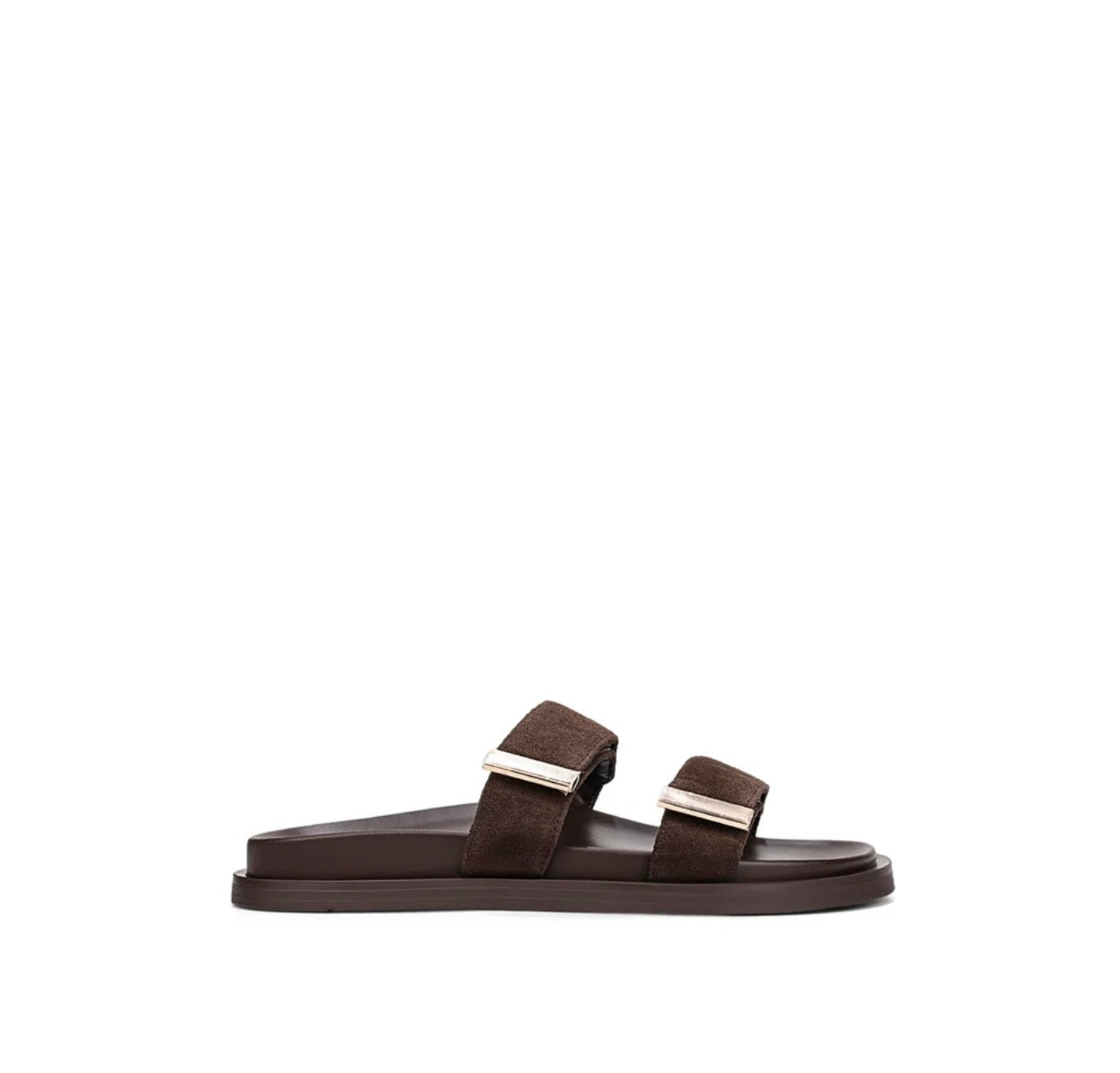 LANCE FOOTBED SLIDES - CHOCOLATE BROWN SUEDE