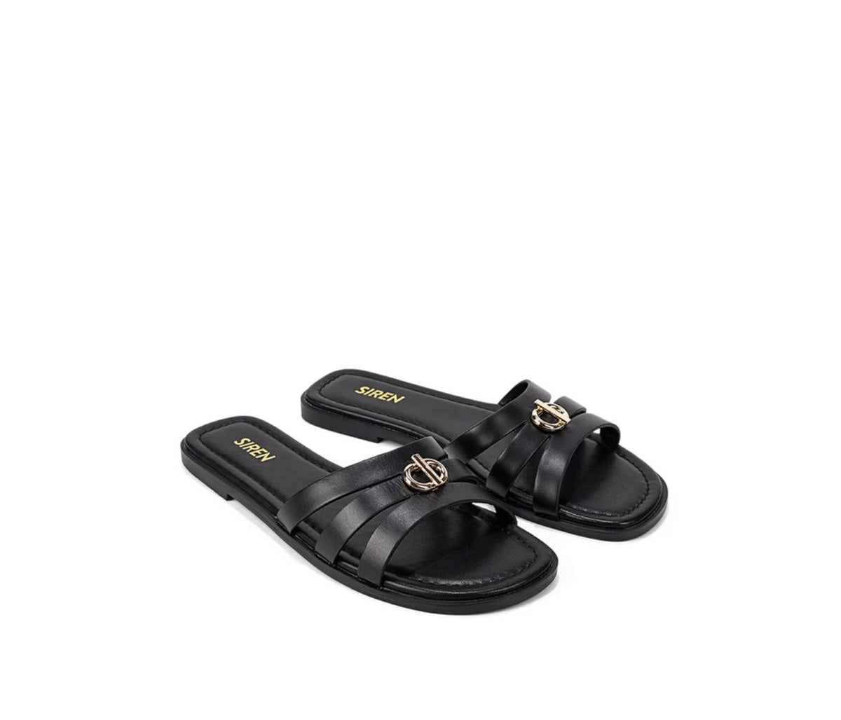 SIREN / MENA LEATHER SLIDE / BLACK