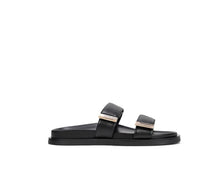 SIREN / LANCE FOOTBED SLIDES / BLACK LEATHER
