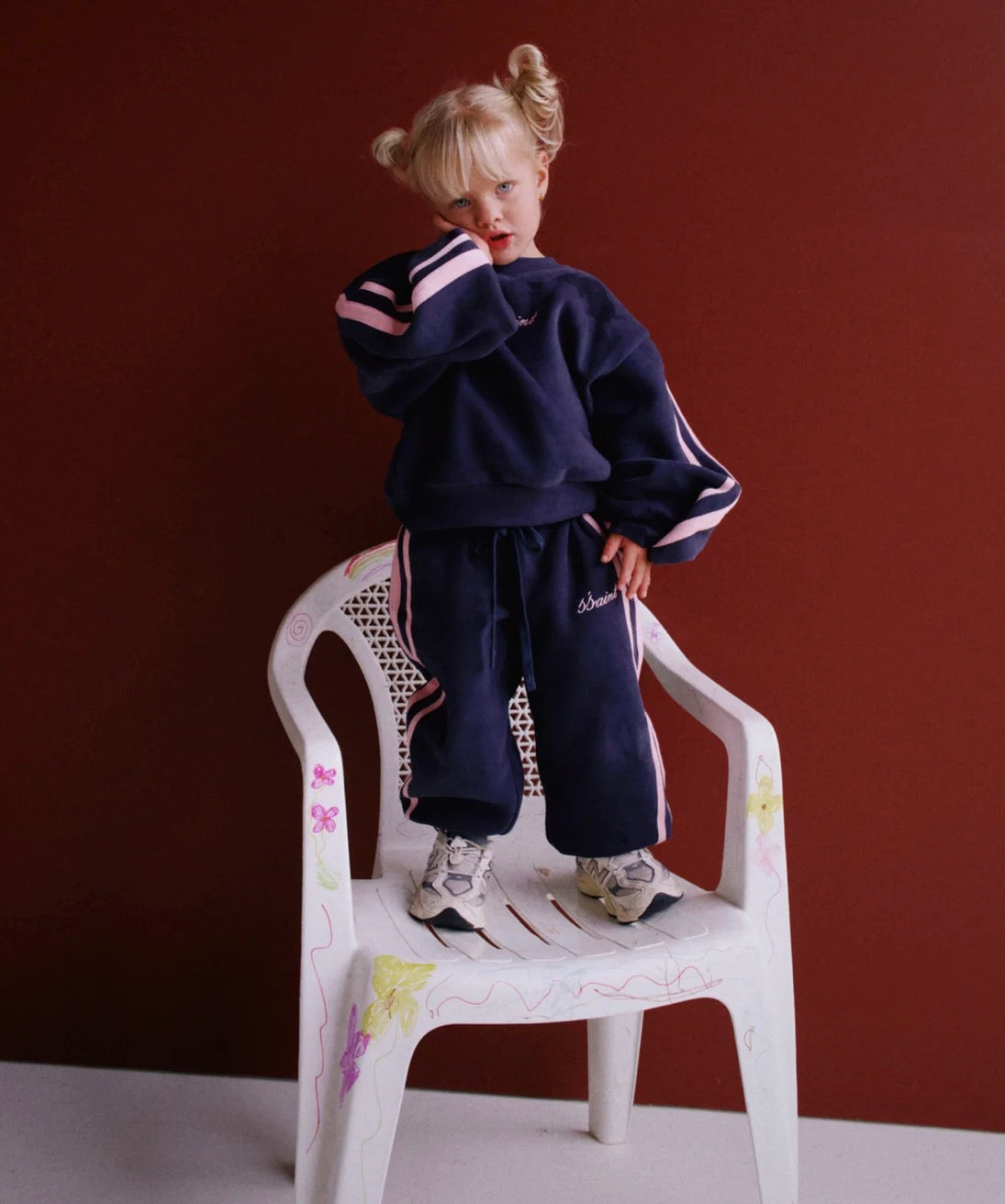 SSAINT / KIDS FLEECE CREW NECK NAVY-PINK / AGE 10-12