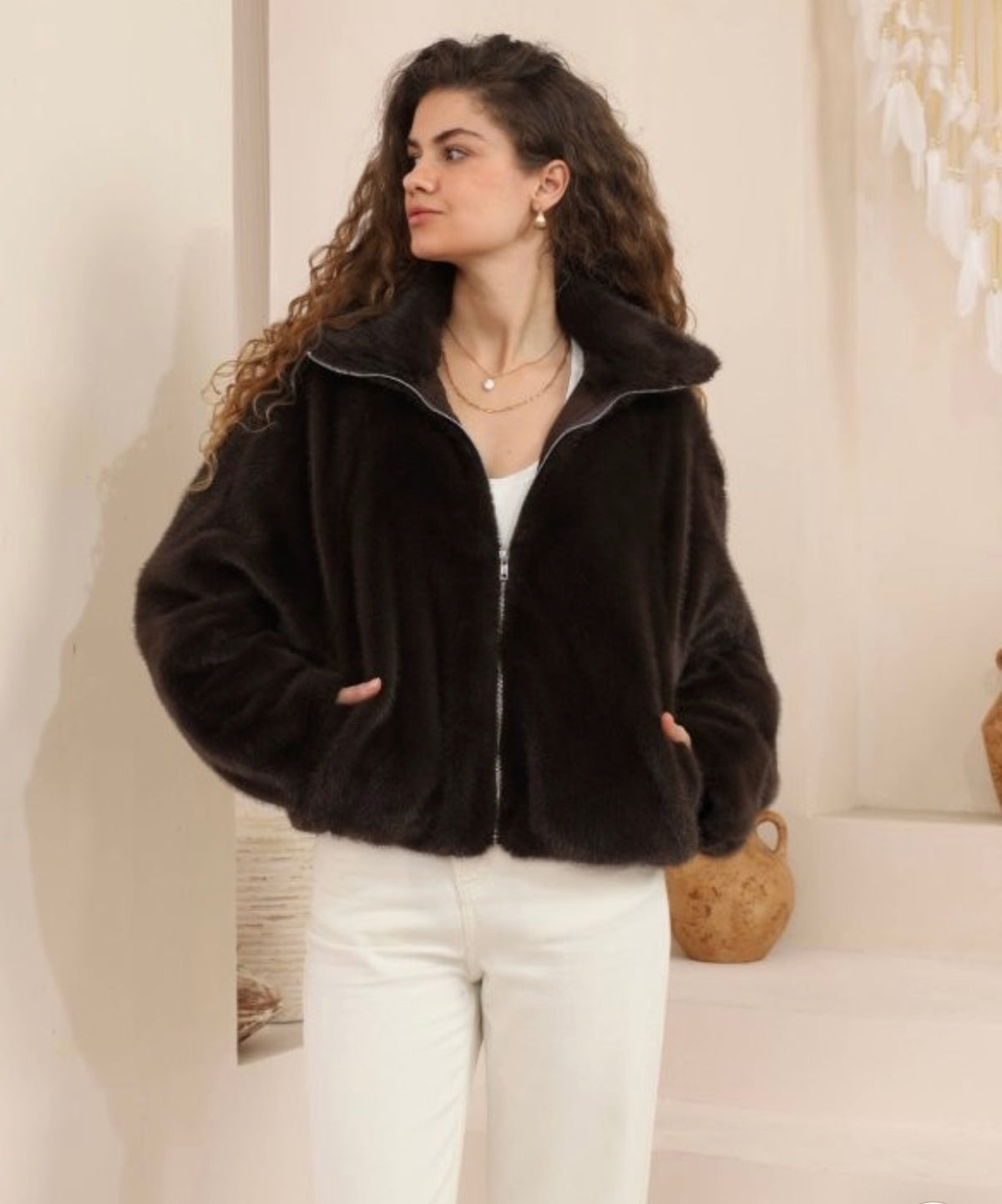 IRIS MAXI / FLUFFY JACKET / CHOCOLATE / 2073208-1
