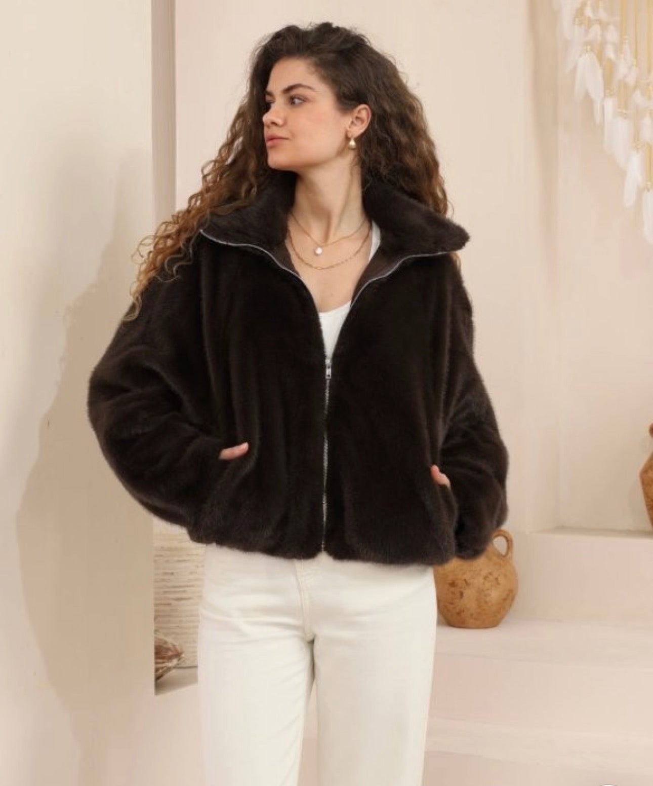 IRIS MAXI / FLUFFY JACKET / CHOCOLATE / 2073208-1