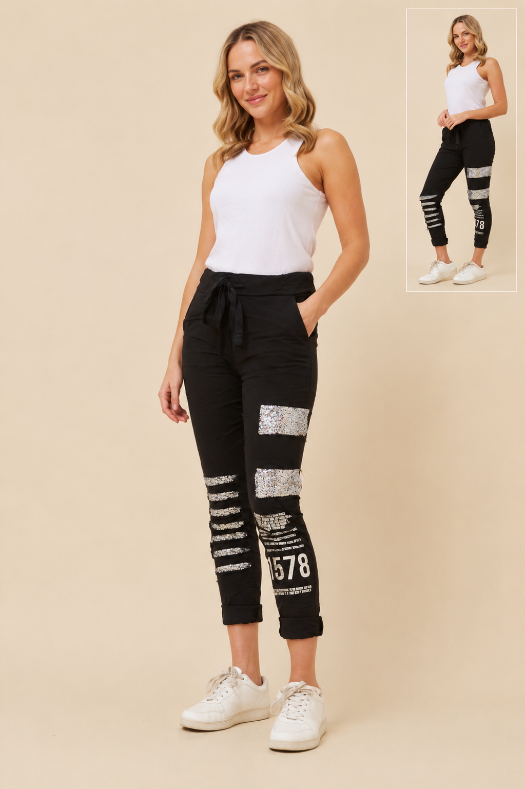 BOTTEGA MODA / SEQUINS PANTS / BLACK / P516477