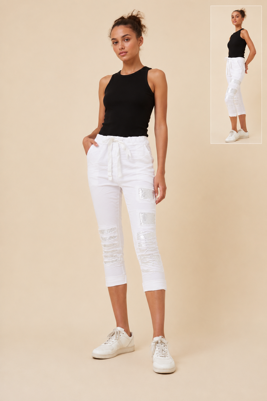 BOTTEGA MODA / SEQUINS PANTS / WHITE / P516477