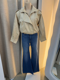 BY FRANKIE / BEIGE FUNNEL NECK FAUX SUEDE JACKET / 777-2