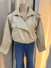 BY FRANKIE / BEIGE FUNNEL NECK FAUX SUEDE JACKET / 777-2