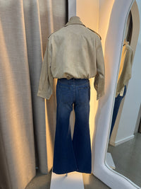BY FRANKIE / BEIGE FUNNEL NECK FAUX SUEDE JACKET / 777-2