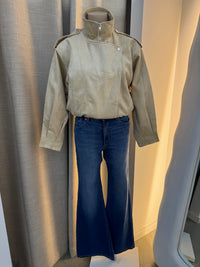 BY FRANKIE / BEIGE FUNNEL NECK FAUX SUEDE JACKET / 777-2
