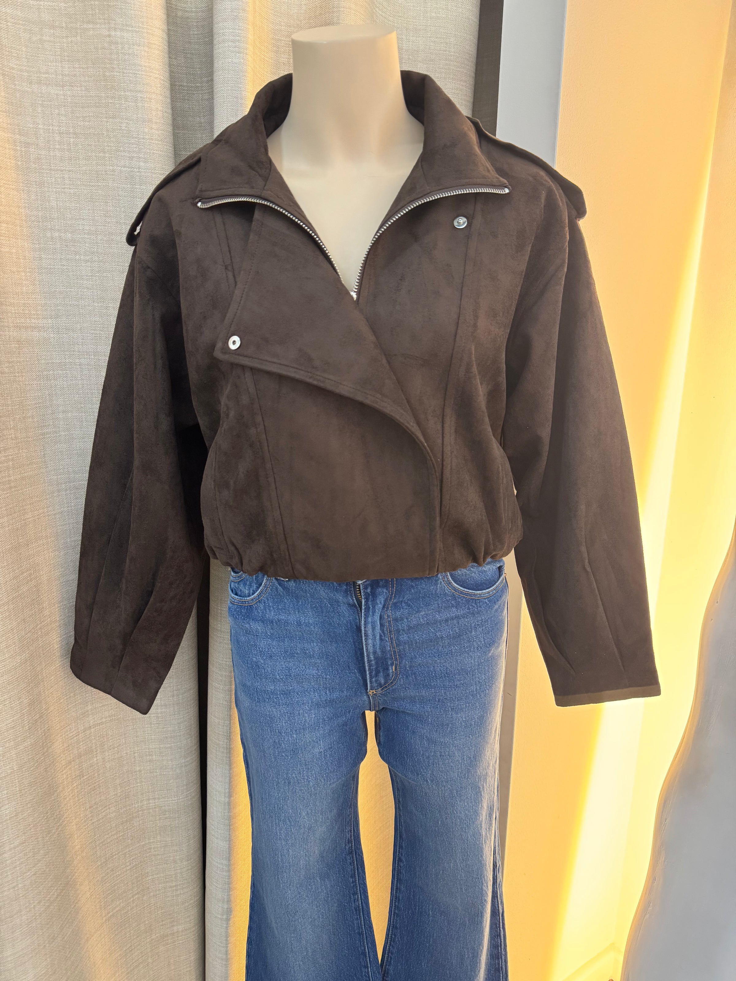 BY FRANKIE / CHOC FUNNEL NECK FAUX SUEDE JACKET / 777-43