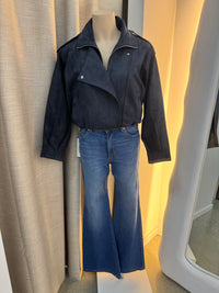 BY FRANKIE / NAVY FUNNEL NECK FAUX SUEDE JACKET / 777-4