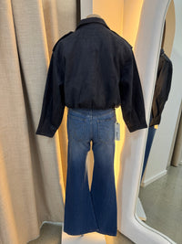 BY FRANKIE / NAVY FUNNEL NECK FAUX SUEDE JACKET / 777-4