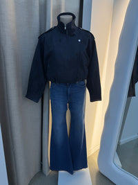 BY FRANKIE / NAVY FUNNEL NECK FAUX SUEDE JACKET / 777-4