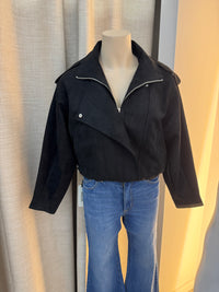 BY FRANKIE / BLACK FUNNEL NECK FAUX SUEDE JACKET / 777-1