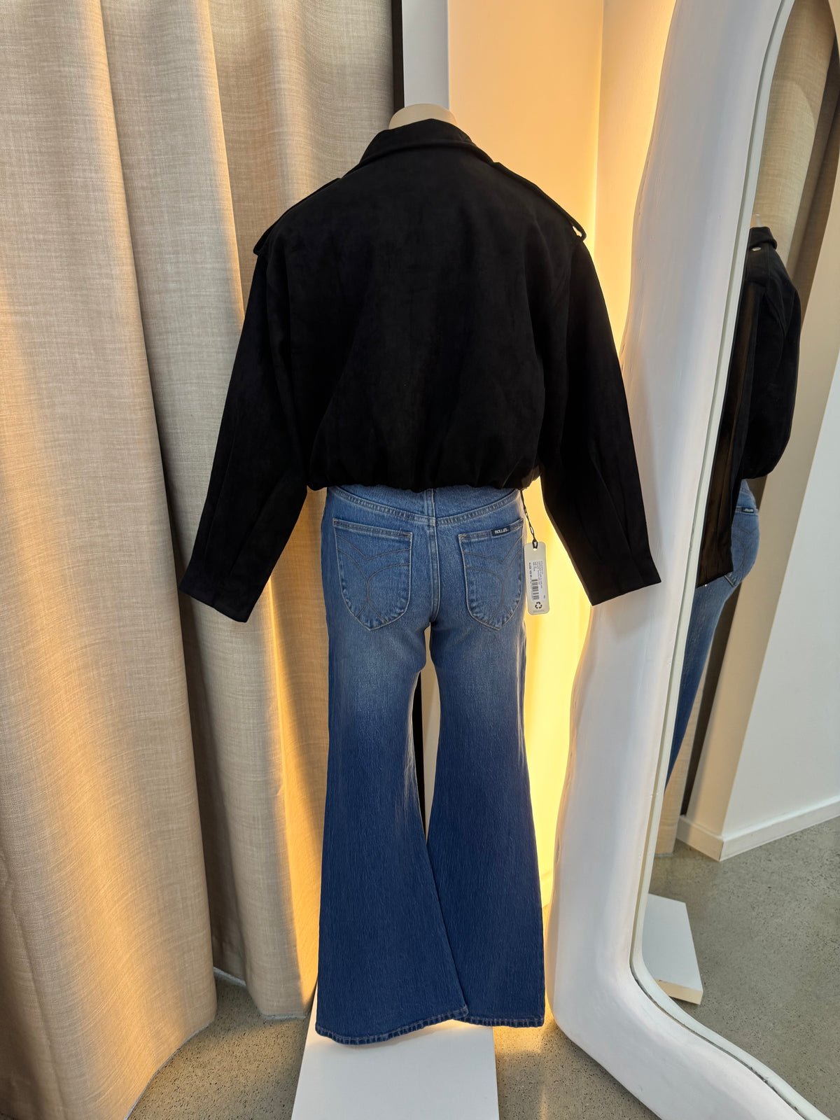 BY FRANKIE / BLACK FUNNEL NECK FAUX SUEDE JACKET / 777-1