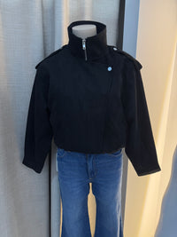 BY FRANKIE / BLACK FUNNEL NECK FAUX SUEDE JACKET / 777-1