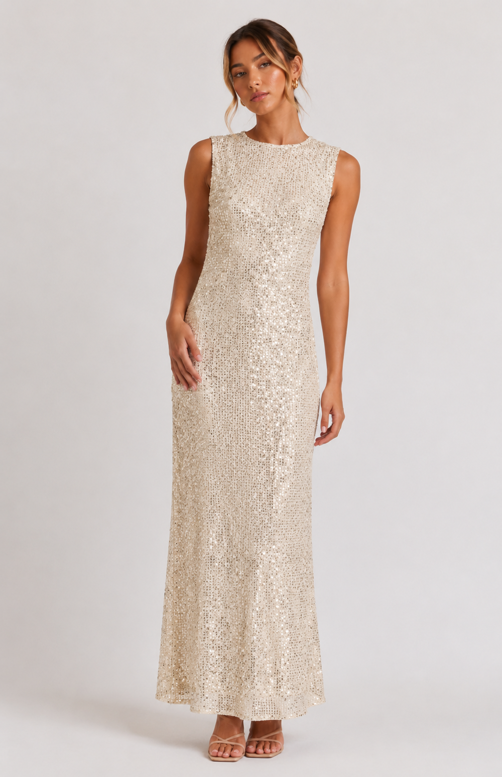 ALL ABOUT MARY / CREAM SEQUINS DRESS / EW8319M