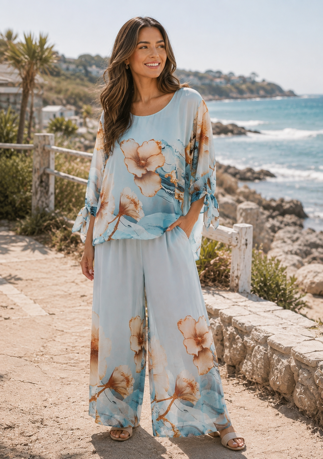 LA SOFIA / FLOAT SILK PANTS / OCEAN PETALS / VLSP562