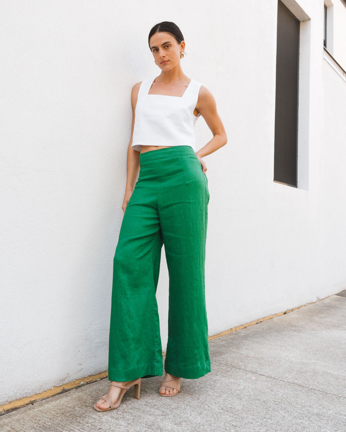 WHITE CLOSET / SPRING GREEN LINEN PANTS / TFL7581-58