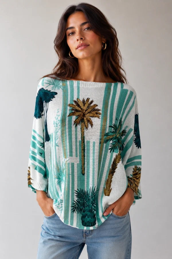 LA SOFIA / FOIL KNIT TOP / PLAM COVE / VLST040