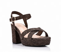 VERALI / HEPPELL PLATFORM HEELS / CHOCOLATE BROWN RAFFIA
