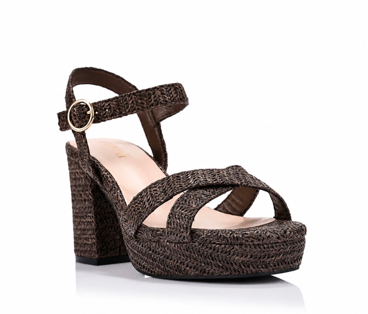 VERALI / HEPPELL PLATFORM HEELS / CHOCOLATE BROWN RAFFIA
