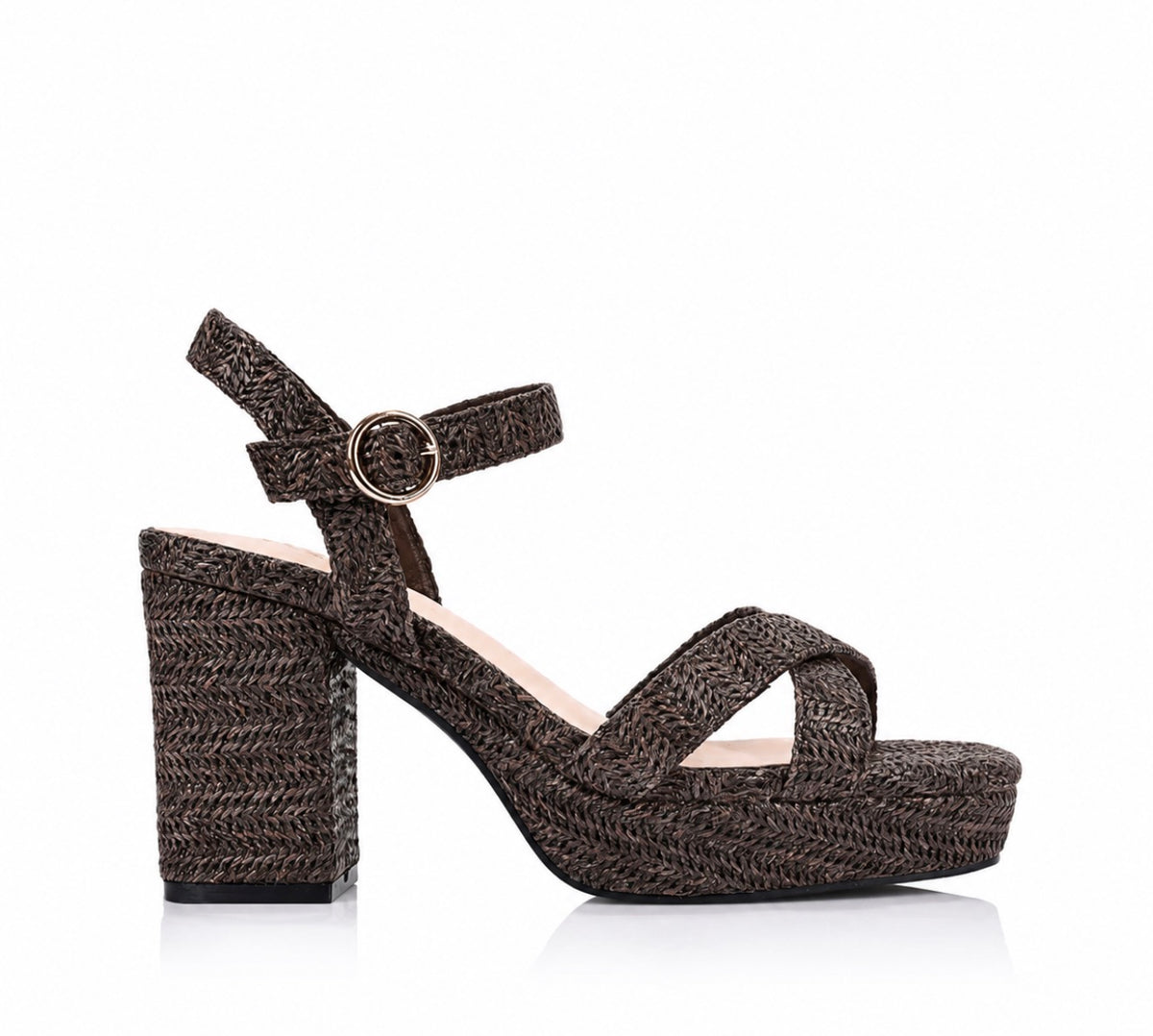 VERALI / HEPPELL PLATFORM HEELS / CHOCOLATE BROWN RAFFIA
