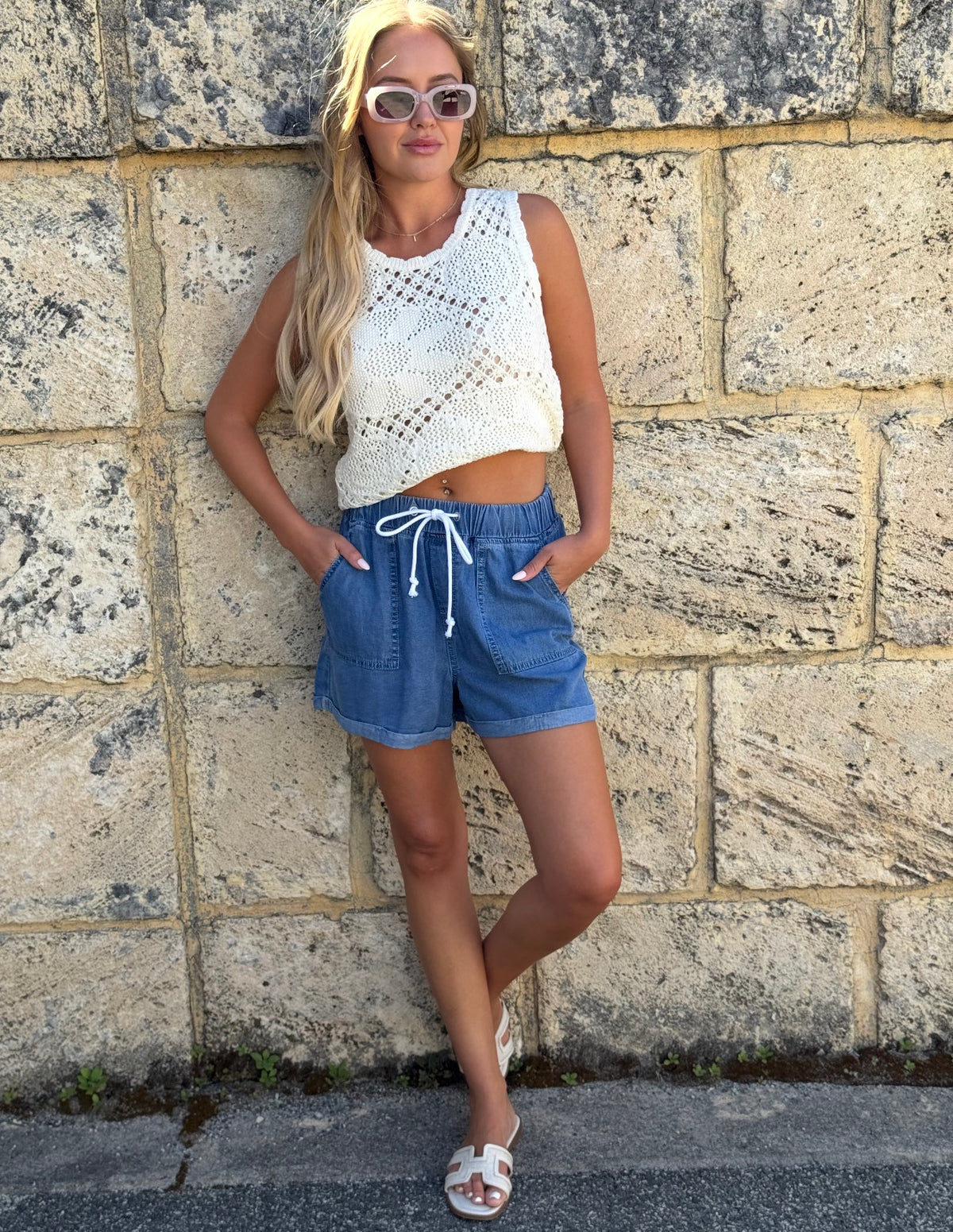 COUNTRY DENIM / COAST DRAWSTRING DENIM SHORTS / M.BLUE / CGJ1856S