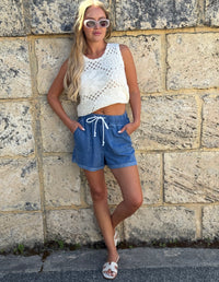 COUNTRY DENIM / COAST DRAWSTRING DENIM SHORTS / M.BLUE / CGJ1856S