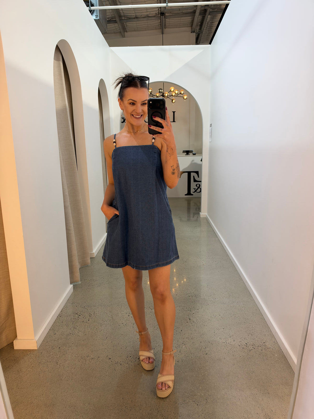 BY FRANKIE / BEADED STRAP DARK DENIM DRESS / 1238-1