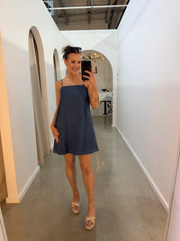BY FRANKIE / BEADED STRAP DARK DENIM DRESS / 1238-1