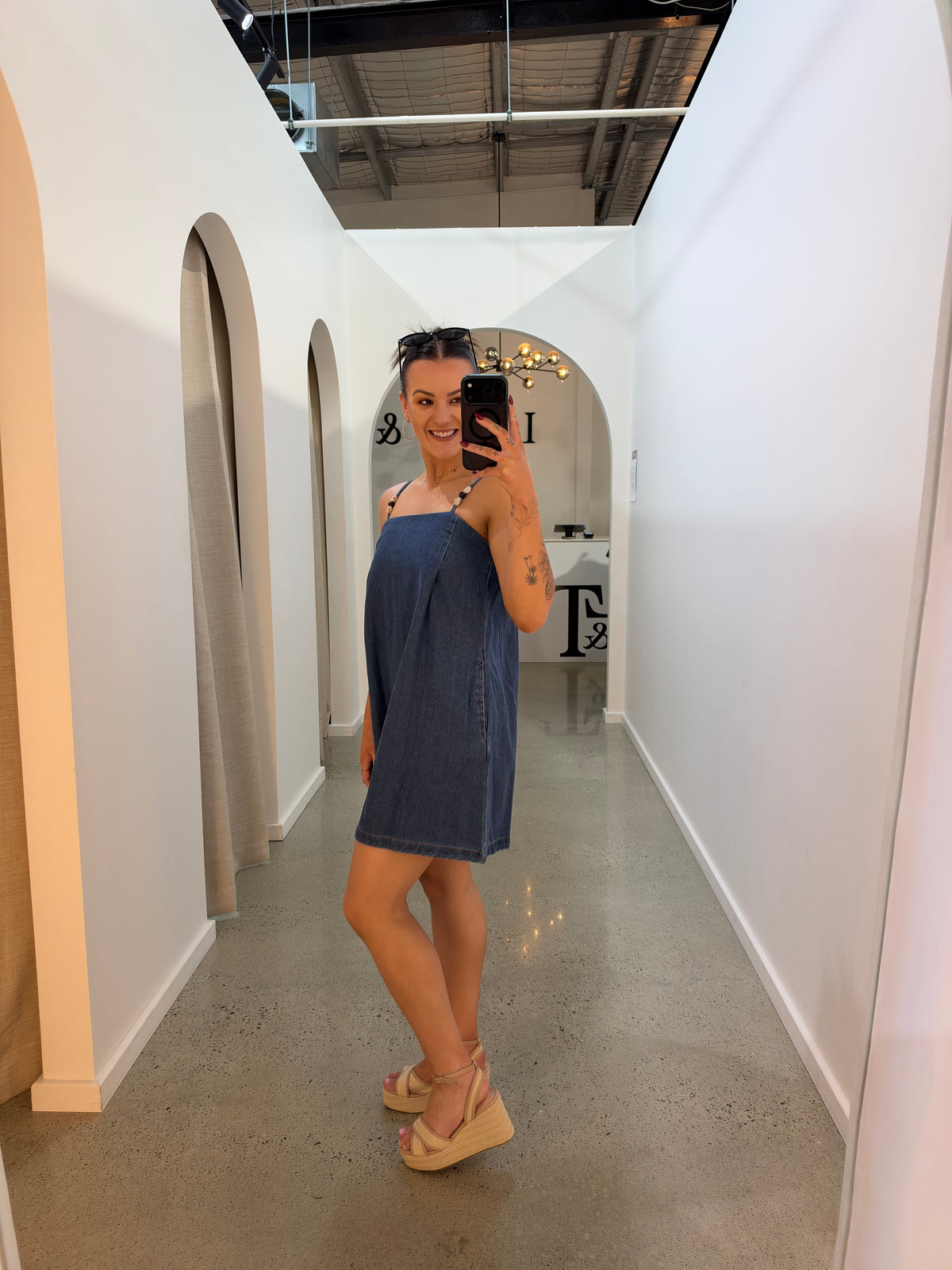 BY FRANKIE / BEADED STRAP DARK DENIM DRESS / 1238-1