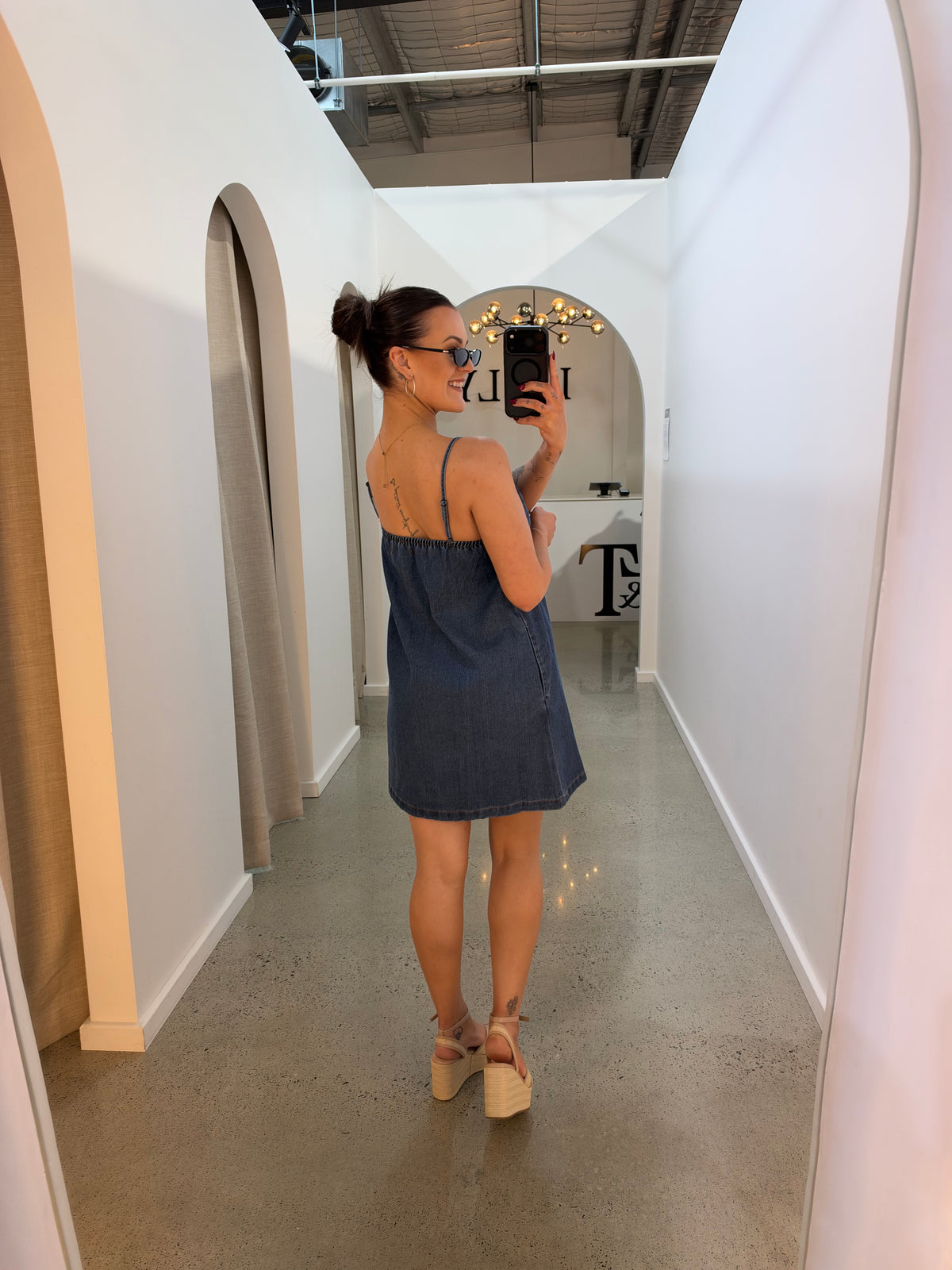 BY FRANKIE / BEADED STRAP DARK DENIM DRESS / 1238-1
