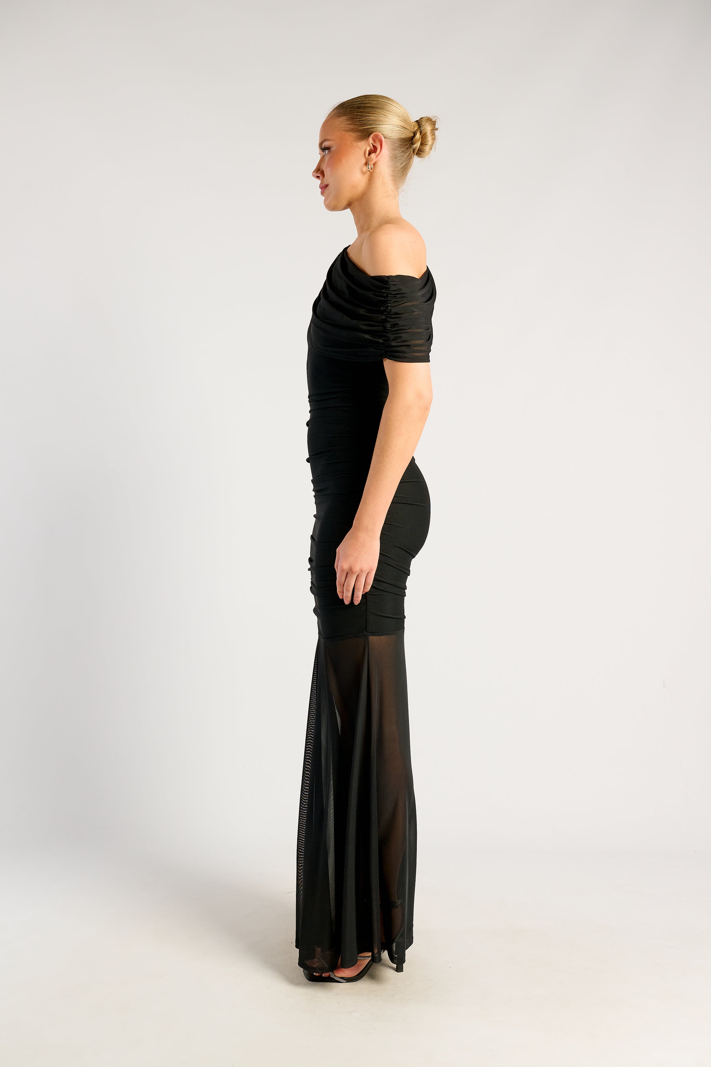 STYLE STATE / MESH ASYMMETRIC NECKLINE MAXI DRESS / SDR1972A