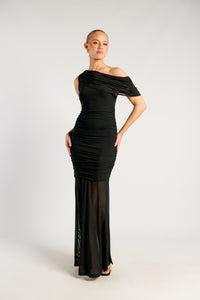 STYLE STATE / MESH ASYMMETRIC NECKLINE MAXI DRESS / SDR1972A
