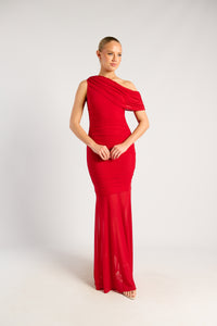 STYLE STATE / MESH ASYMMETRIC NECKLINE MAXI DRESS / SDR1972A