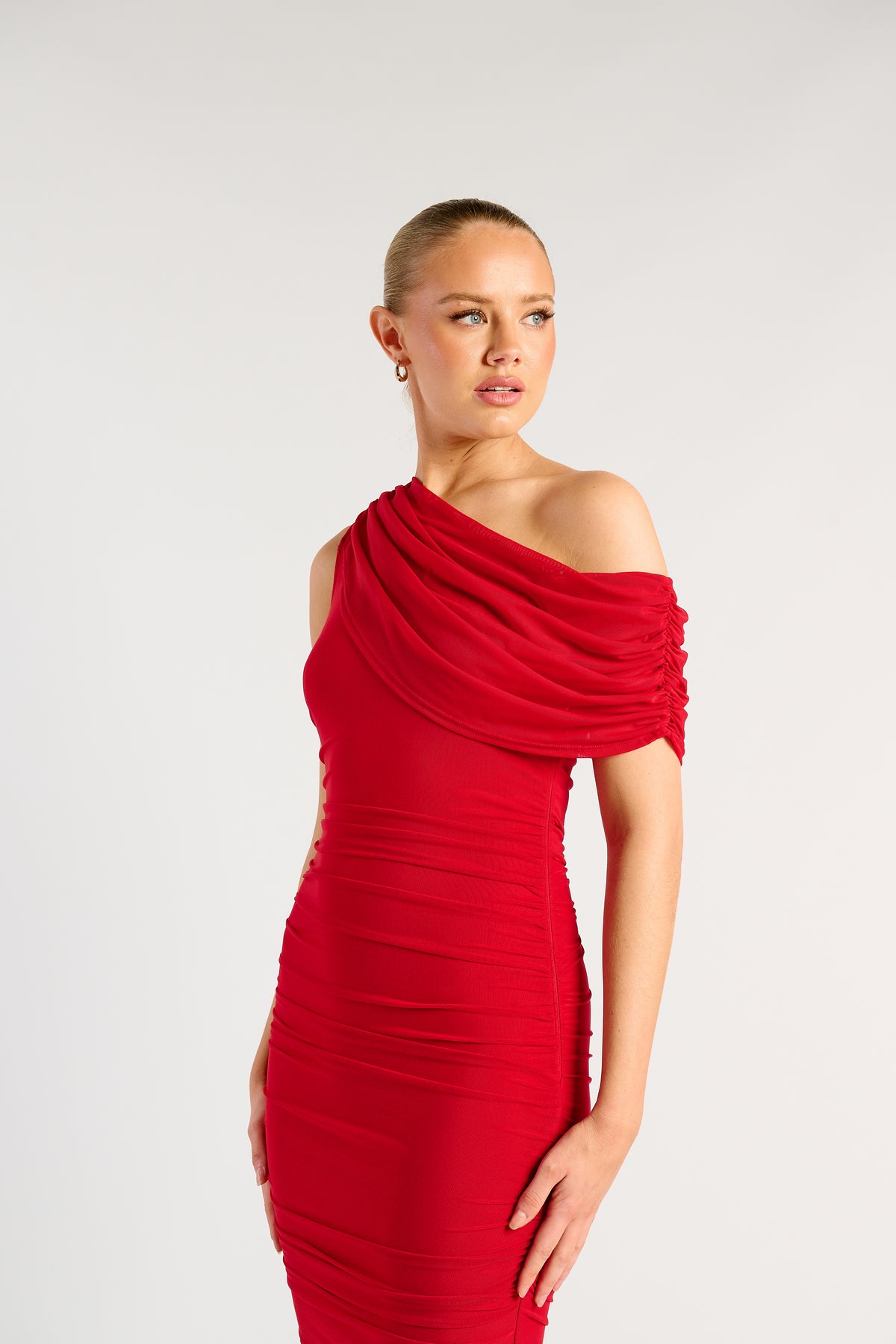 STYLE STATE / MESH ASYMMETRIC NECKLINE MAXI DRESS / SDR1972A