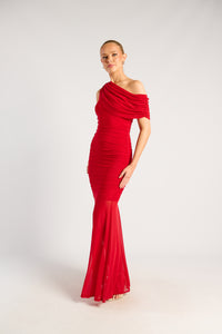 STYLE STATE / MESH ASYMMETRIC NECKLINE MAXI DRESS / SDR1972A