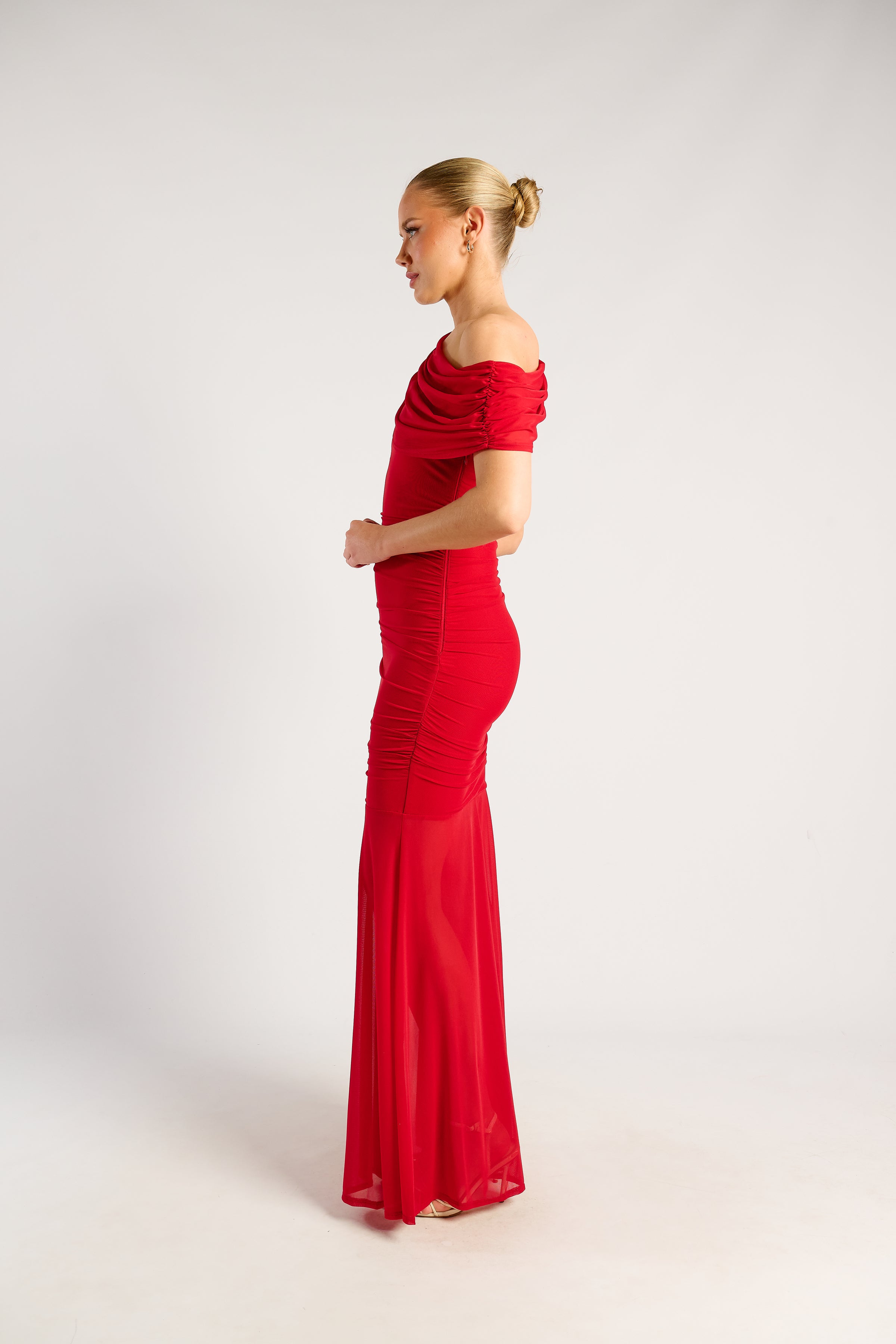 STYLE STATE / MESH ASYMMETRIC NECKLINE MAXI DRESS / SDR1972A