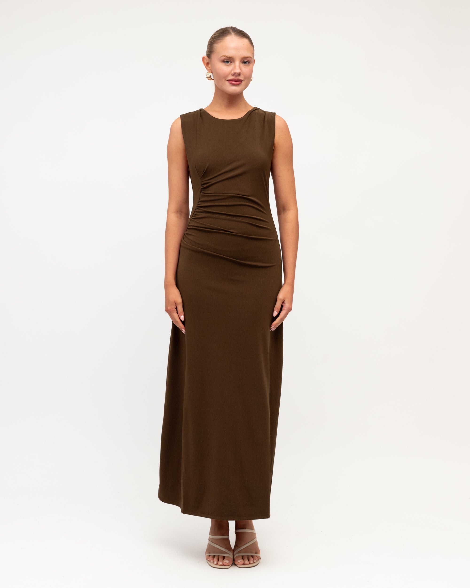 WHITE CLOSET / RIYA MIDI DRESS / CHOCOLATE / TF11977