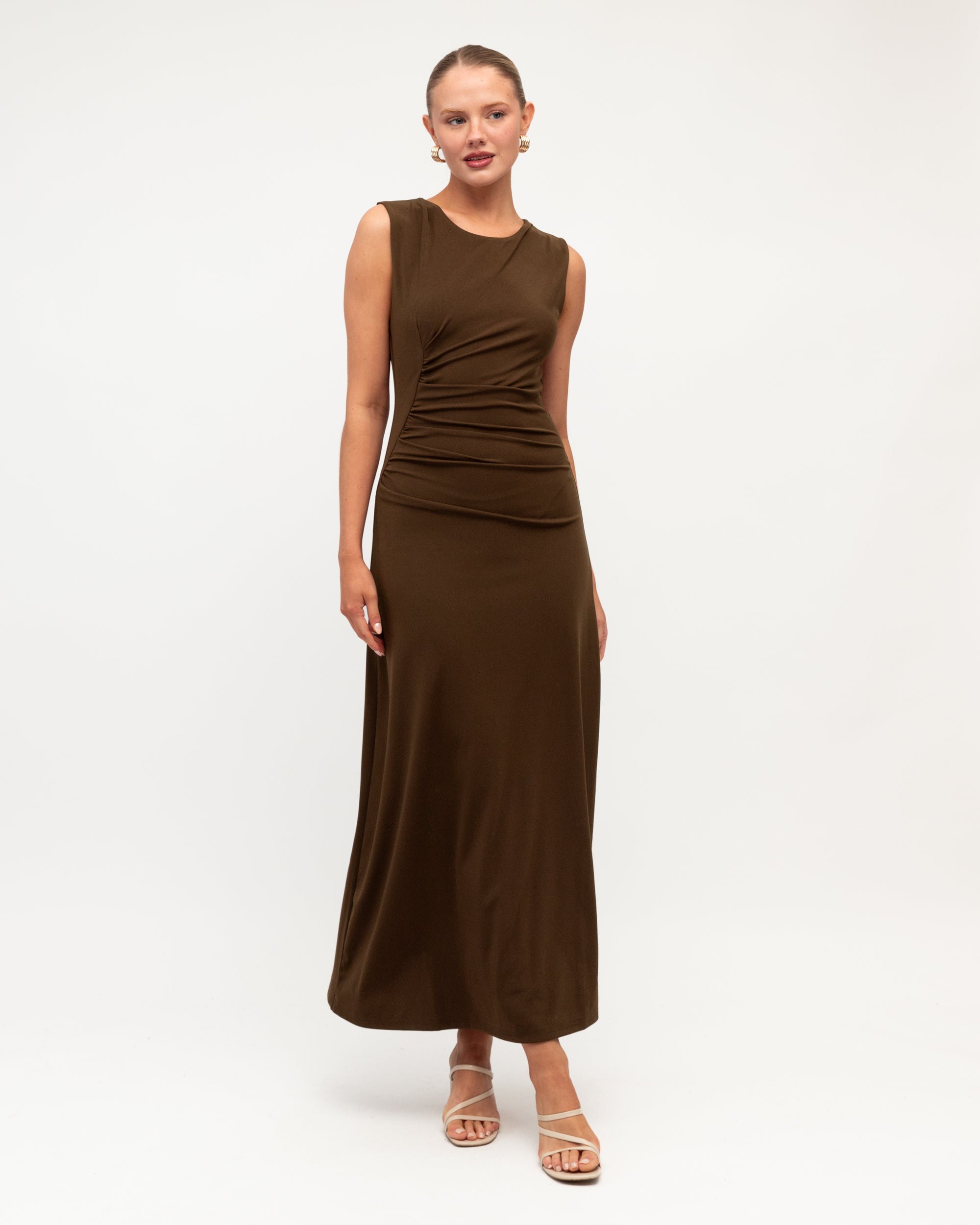 WHITE CLOSET / RIYA MIDI DRESS / CHOCOLATE / TF11977